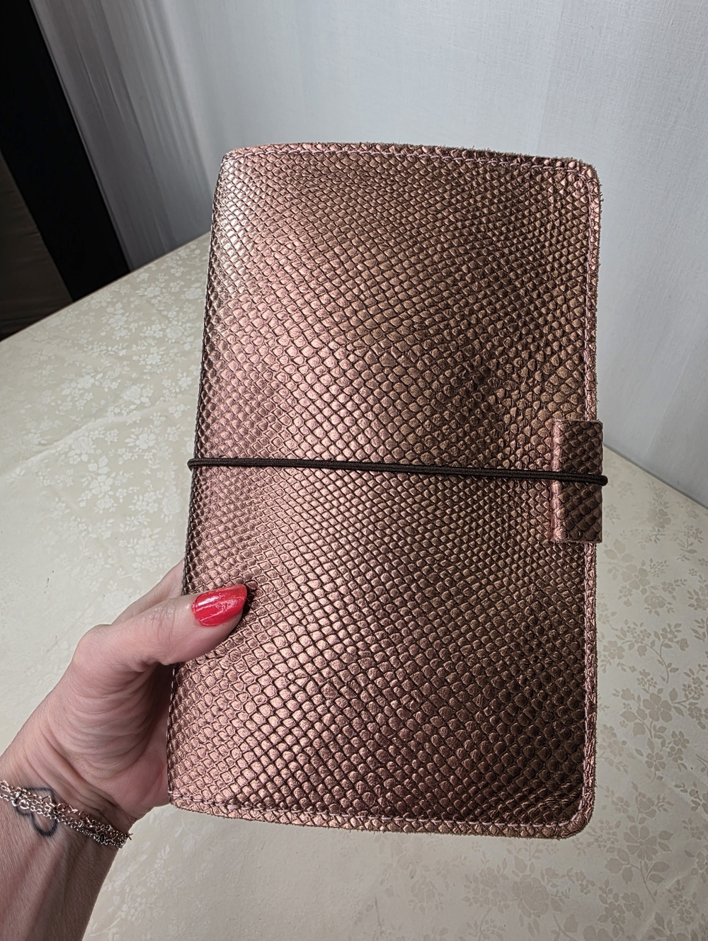 Planner Perfect Leather Traveler's Notebook Cover - Metallic Bronze Snakeskin Em - Picture 4 of 11